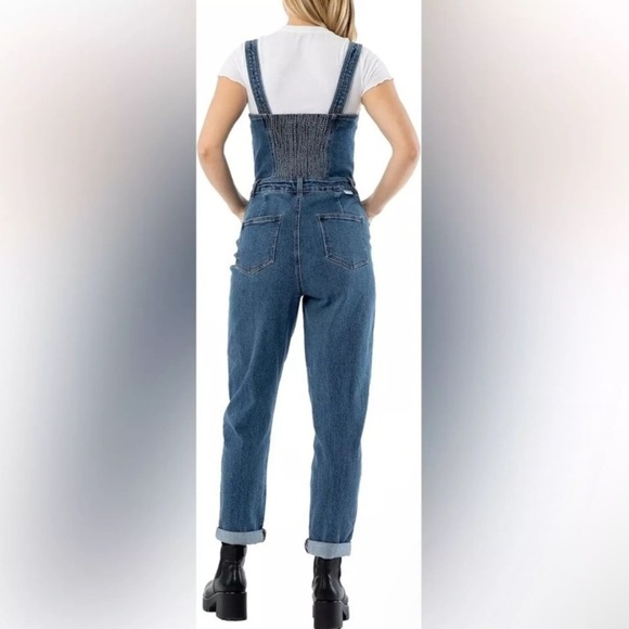 Almost Famous Denim Blue High Rise Straight Leg Zip Up Front Overalls - Picture 2 of 16
